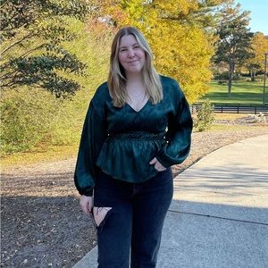 Satin Green Floral Top. NWT